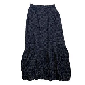 Vintage Luna Polka Dot Maxi Skirt S Black White Gathered Elastic Waist Ruffle